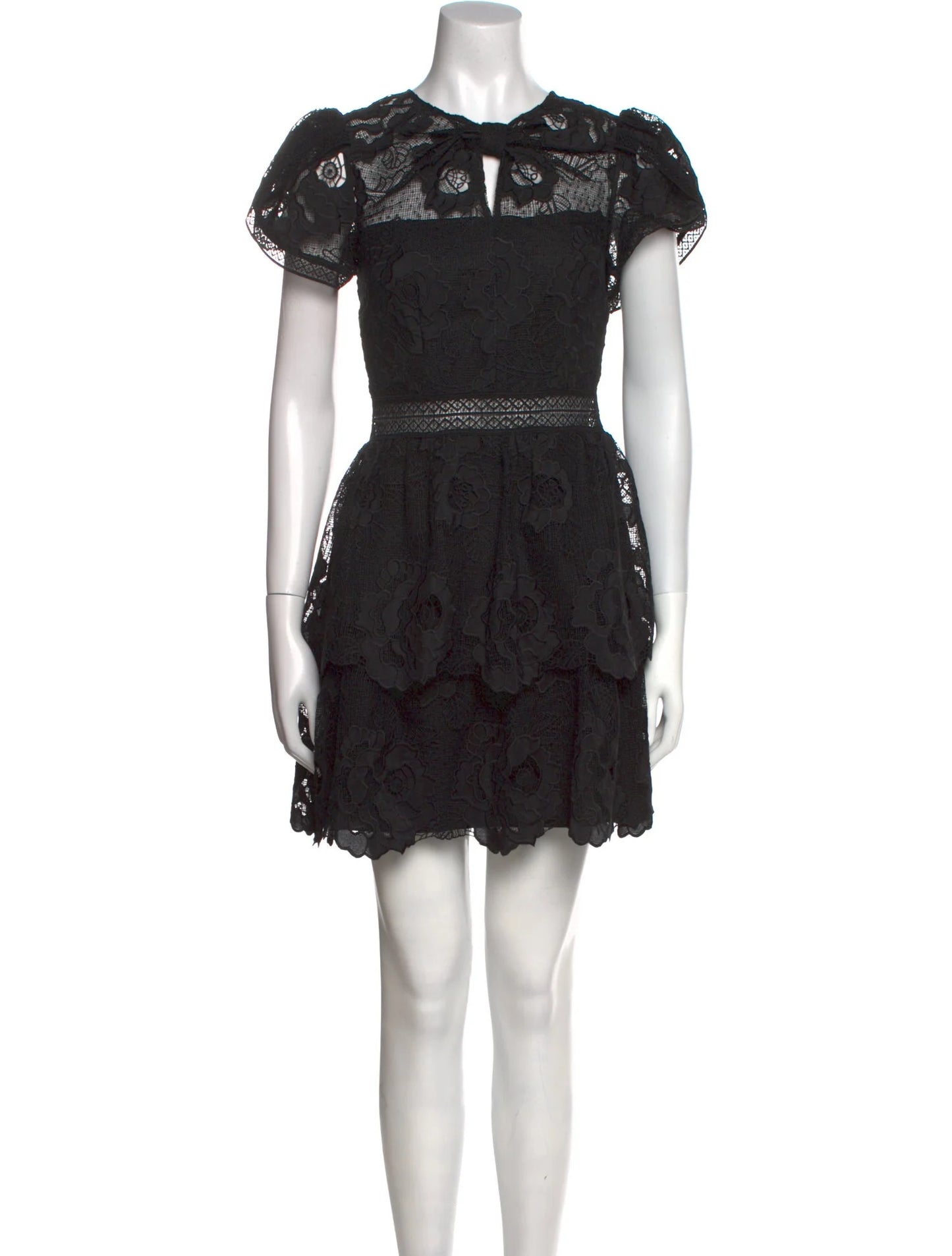 Self-Portrait Black Lace Cap Sleeve Mini Dress (US 4)
