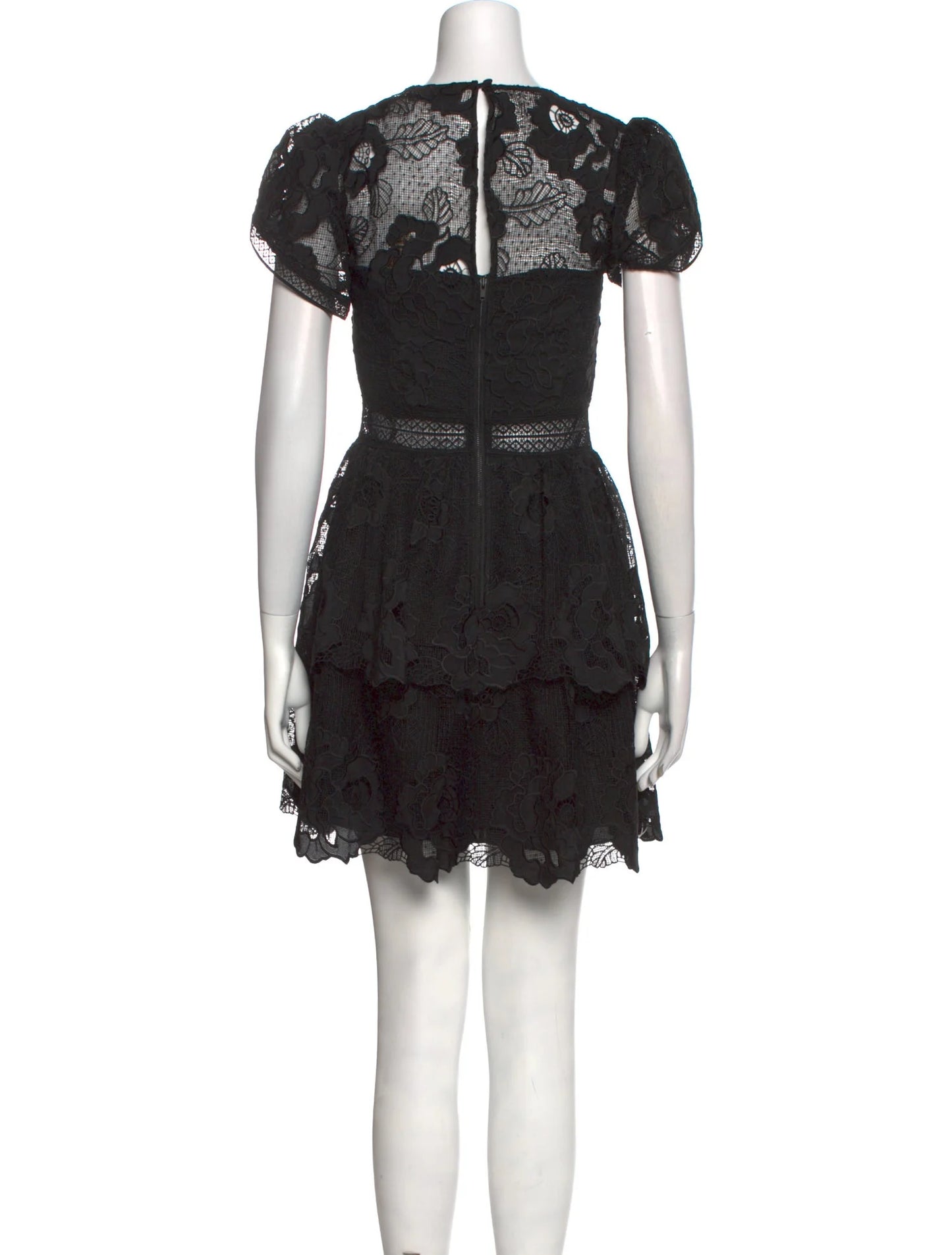 Self-Portrait Black Lace Cap Sleeve Mini Dress (US 4)