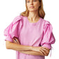 Marie Oliver Petal Pink Shane Dress French Terry Cotton Poplin Puff Sleeve (L)