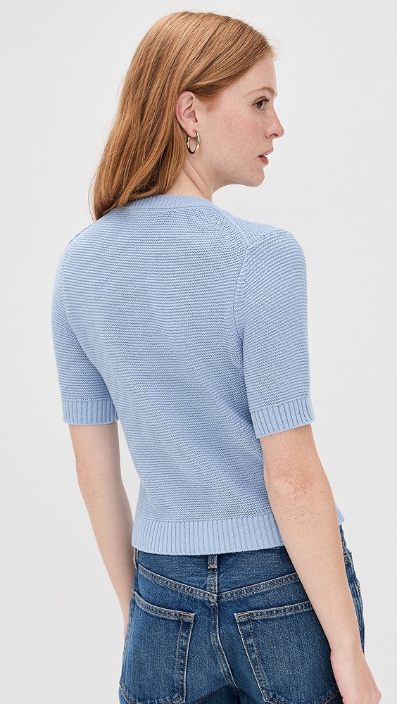 Alex Mill Elle Short Sleeve Knit Cardigan Sweater in Hydranga Blue (XL)