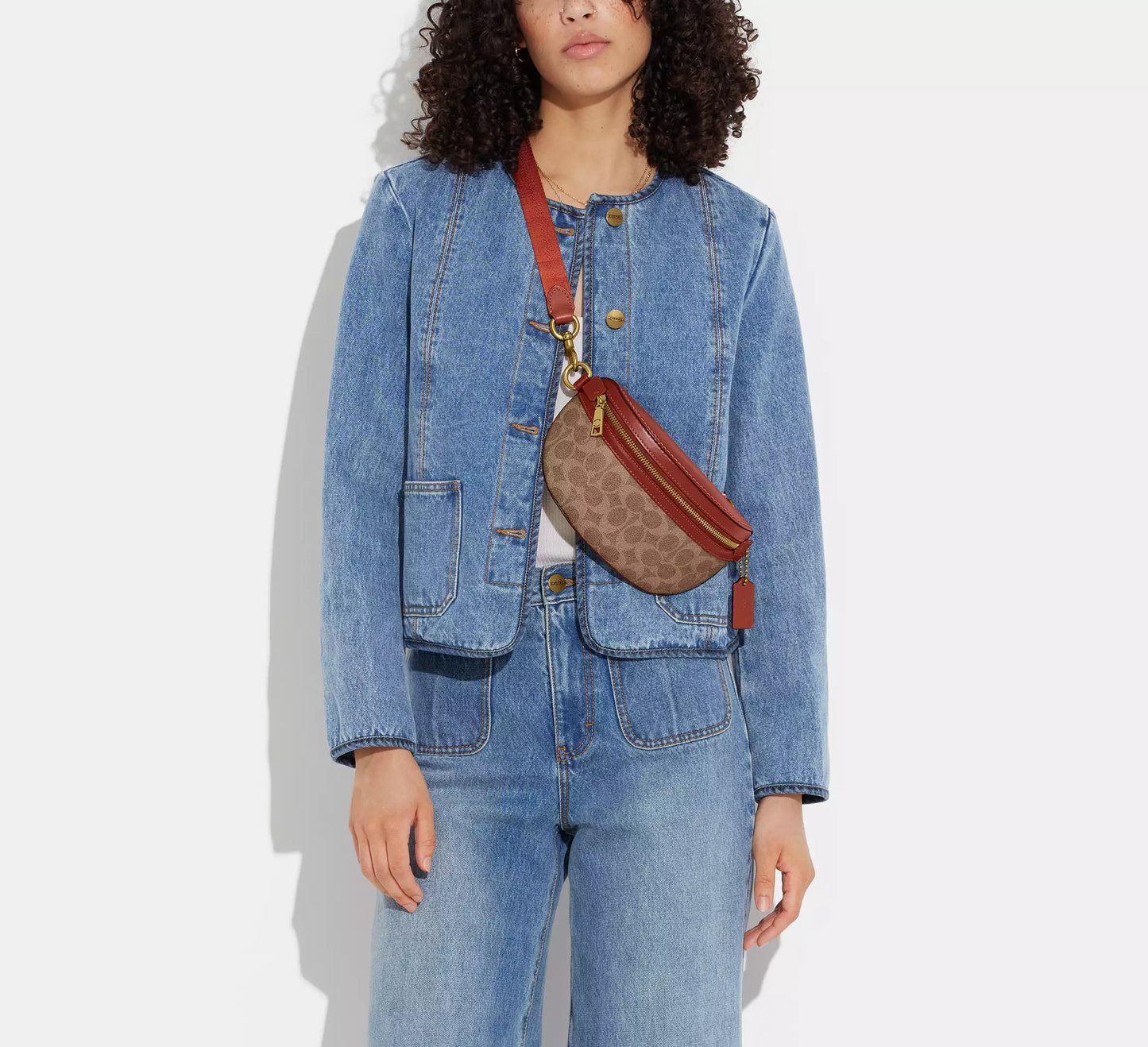 NEW Coach Bethany Belt Bag in Signature Canvas Brown Leather