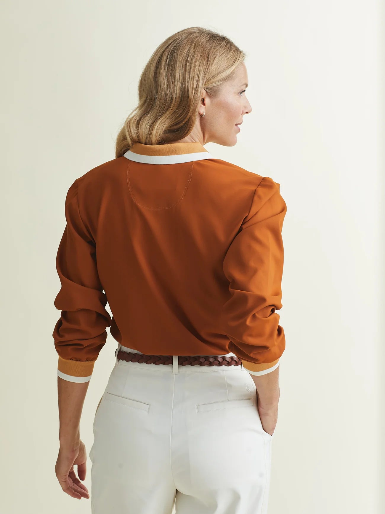 A. Putnam Long Sleeve Polo in Terra Orange Brown (M)
