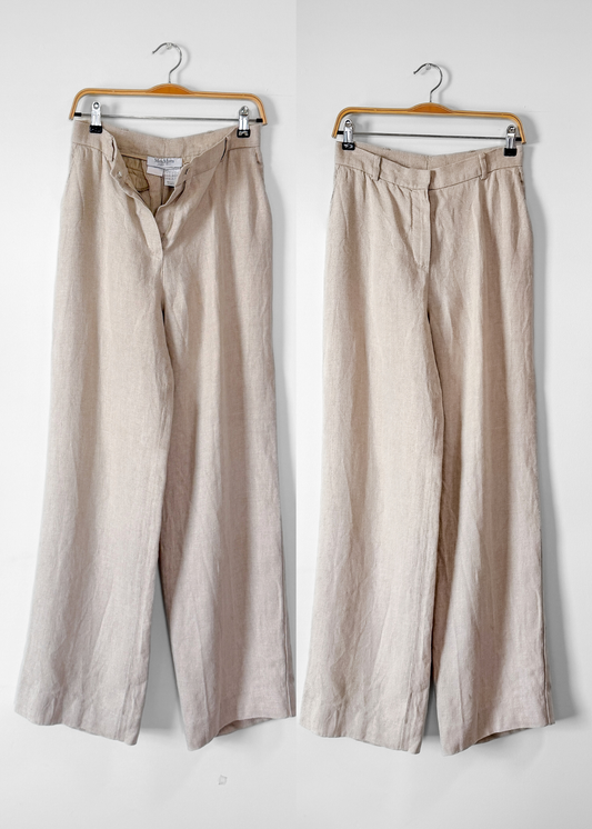 Max Mara Italian Pure Linen Wide Leg Trousers Minimalist Coastal Chic (US 12)