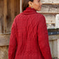 Aran Carraig Donn Irish Cranberry Red 100% Merino Wool Button Knit Sweater