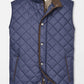 Peter Millar Essex Quilted Traveler Vest in Navy Blue and Brown (mens S)