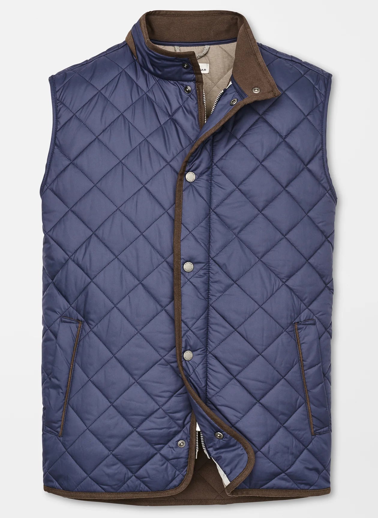 Peter Millar Essex Quilted Traveler Vest in Navy Blue and Brown (mens S)