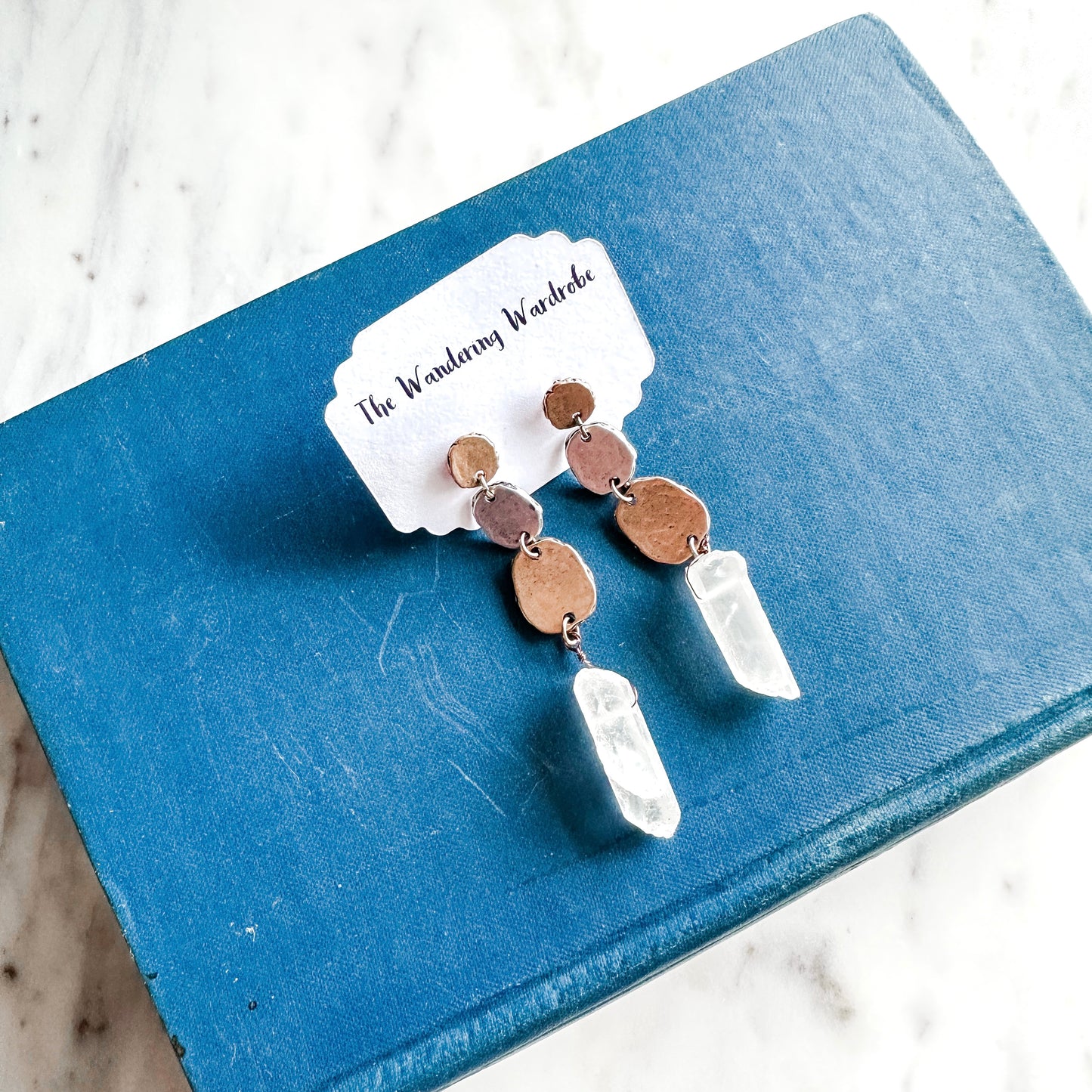 Handmade Gold & Silver Raw Crystal Drop Earrings