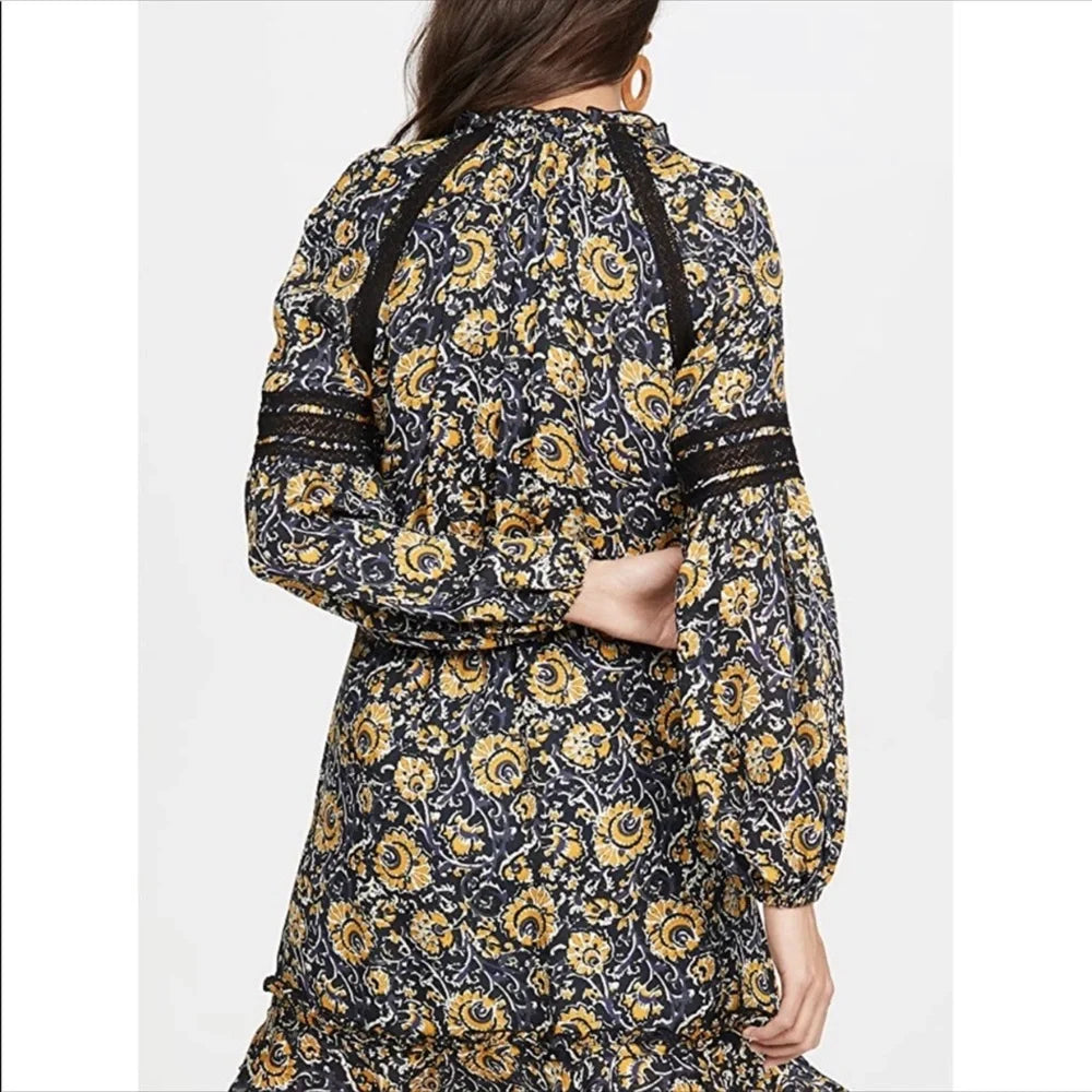 Veronica Beard Ida Floral Silk Yellow Blue Black Mini Dress