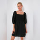 Tuckernuck Annie Linen Smocked Balloon Sleeve Black Dress (S)