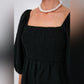 Tuckernuck Annie Linen Smocked Balloon Sleeve Black Dress (S)