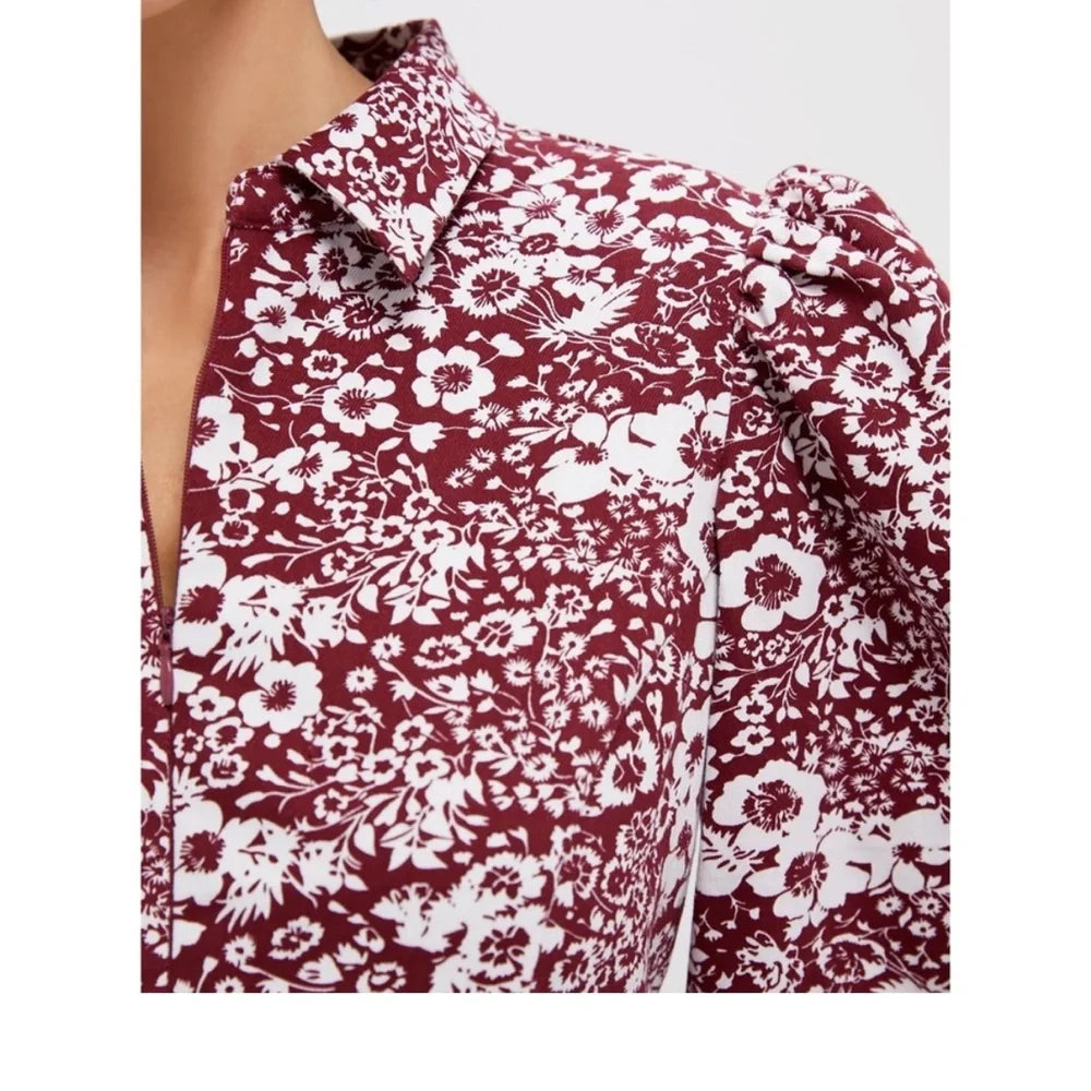 Hyacinth House Begonia Maroon Floral Zip Front Mini Dress (S)