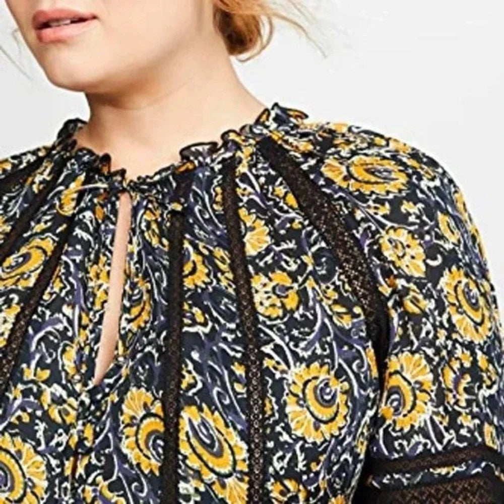 Veronica Beard Ida Floral Silk Yellow Blue Black Mini Dress