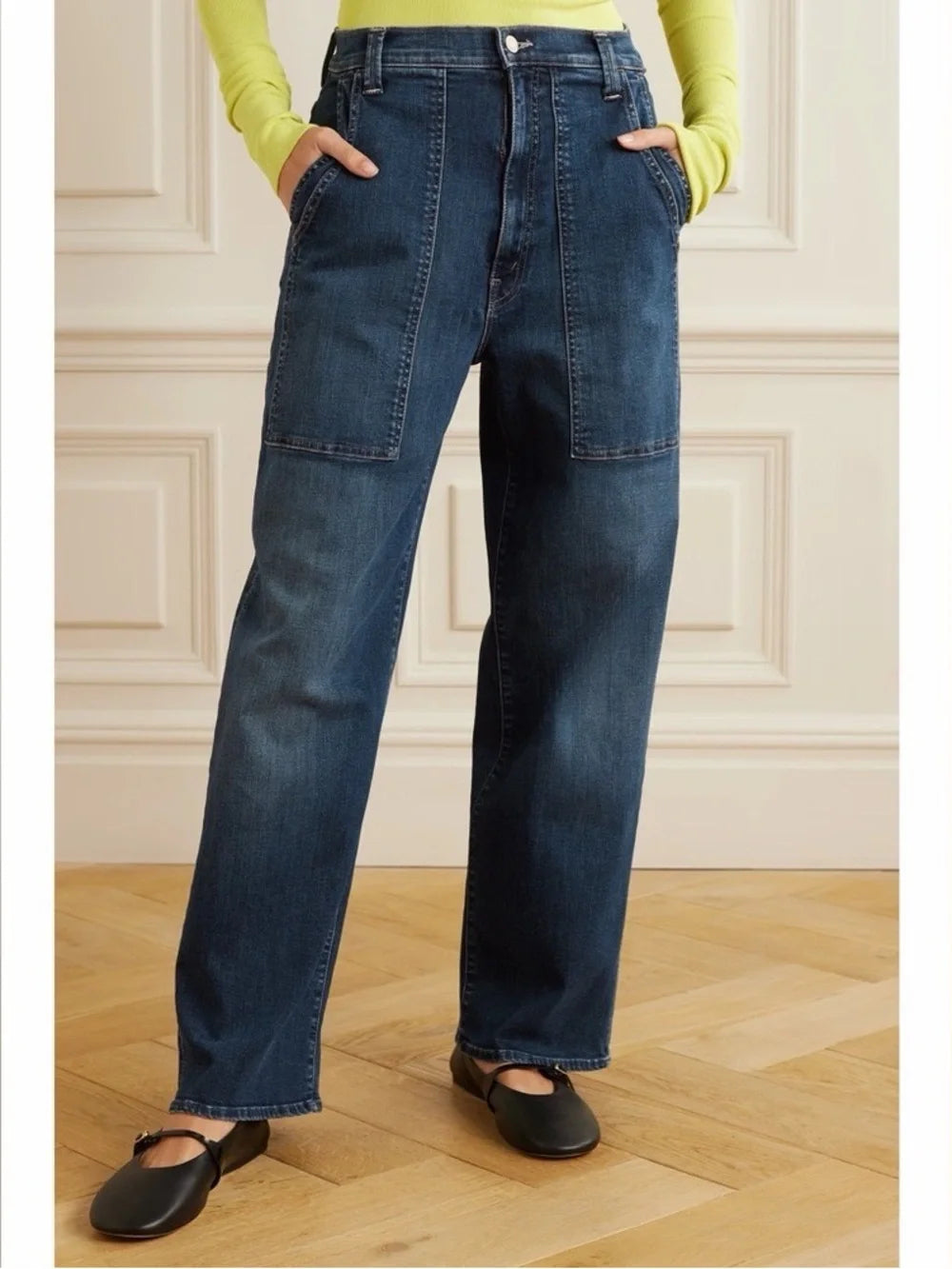 Mother The Quarter Breaker Flood Denim Jeans in Dark Wash Howdy (32)