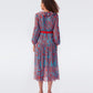 NEW Diane von Furstenberg Jaxon Blue and Red Midi Dress (M)