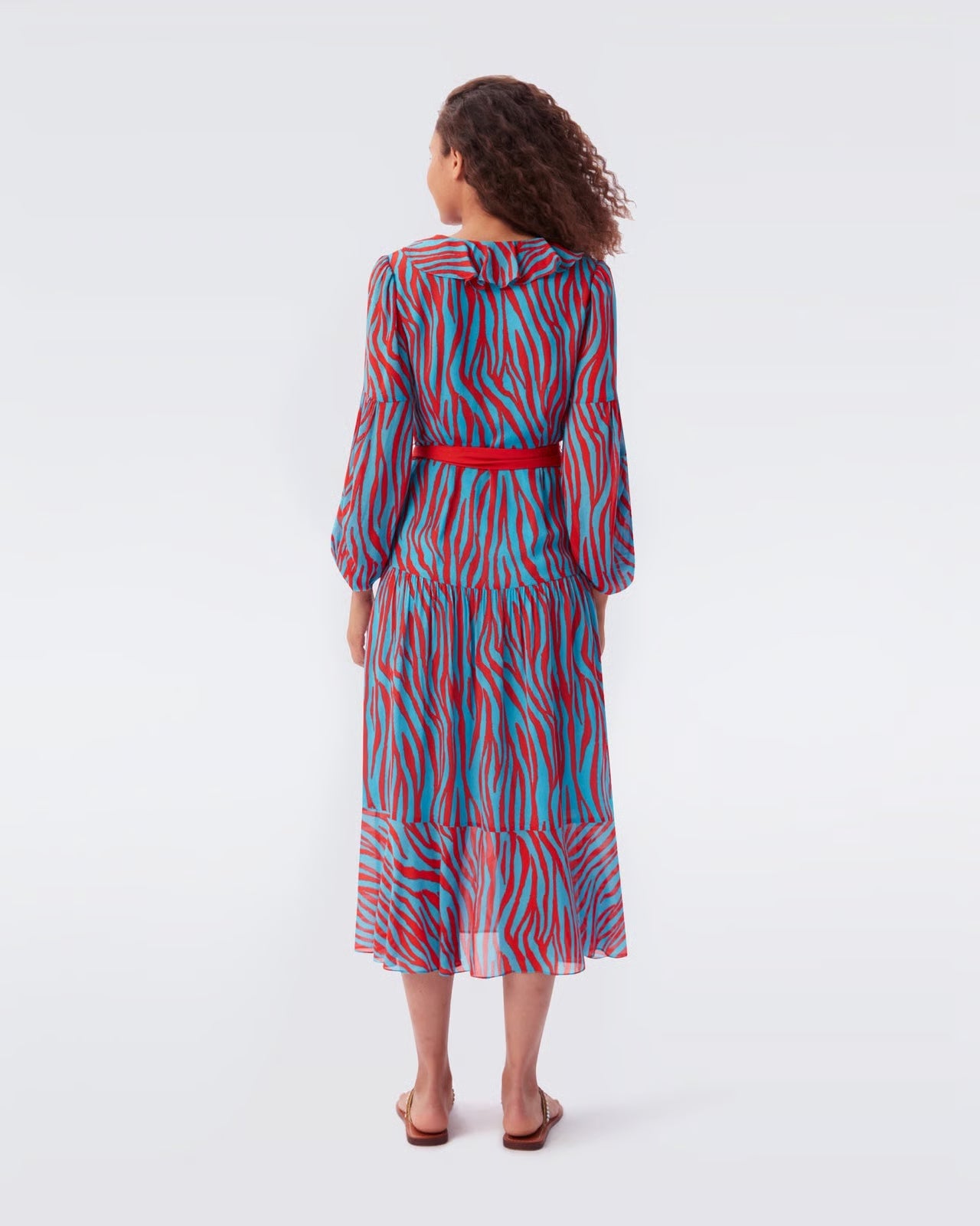 NEW Diane von Furstenberg Jaxon Blue and Red Midi Dress (M)