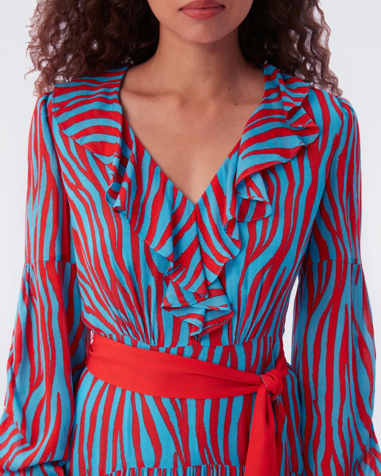 NEW Diane von Furstenberg Jaxon Blue and Red Midi Dress (M)
