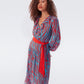 NEW Diane von Furstenberg Jaxon Blue and Red Midi Dress (M)