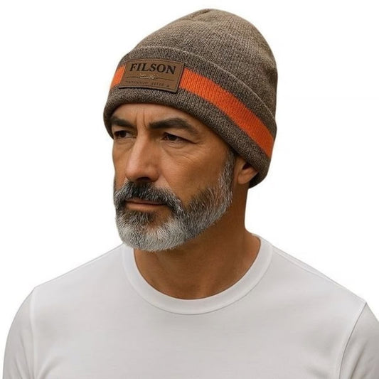 Filson Ballard Watch Cap Beanie Hat in Walnut / Flame