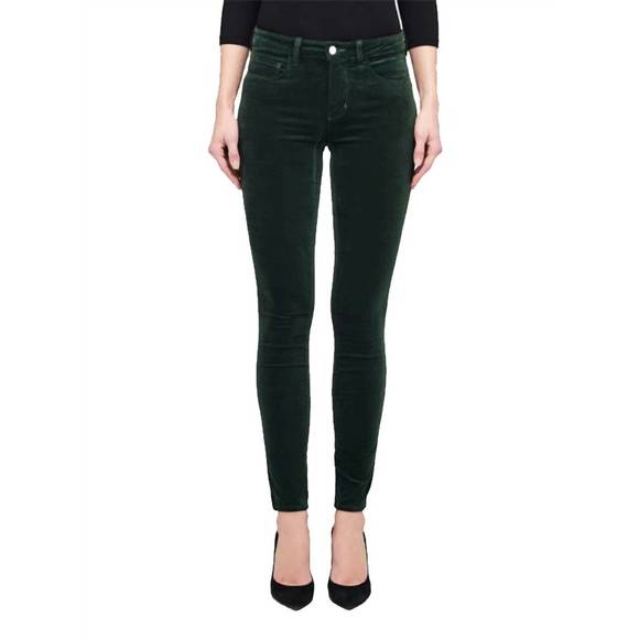 L’AGENCE Marguerite High Rise Velvet Slim Pants in Evergreen (28 or 6)