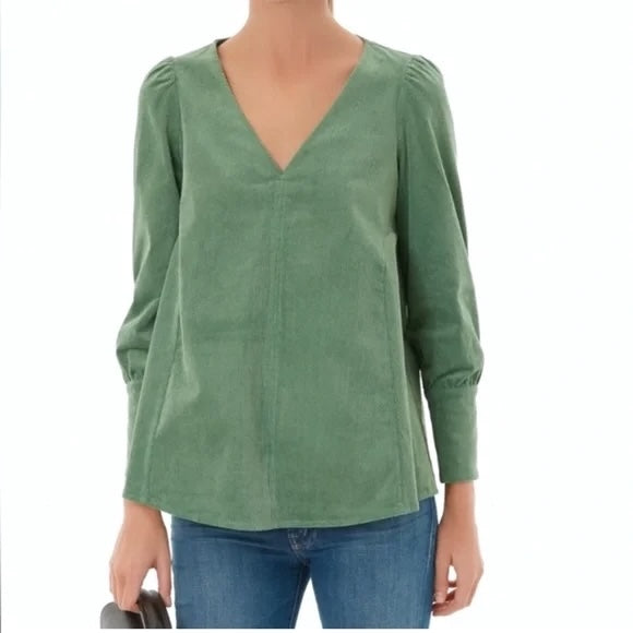 Tuckernuck Sea Sage Green Corduroy Babydoll Top (S)
