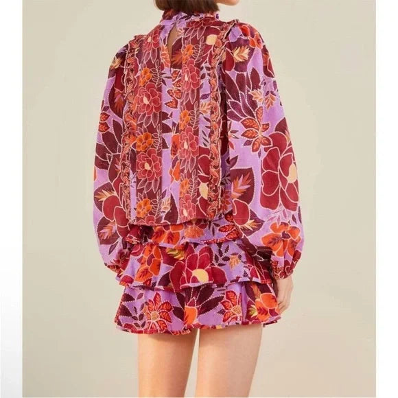 Farm Rio Light Purple Floral Ruffled Summer Mini Skirt (M)