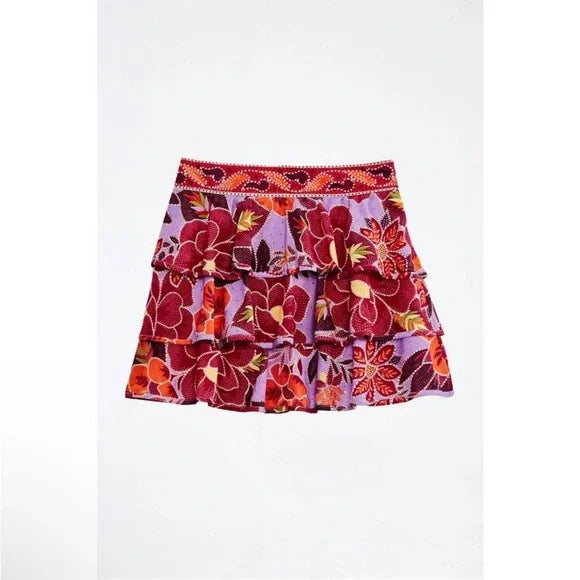 Farm Rio Light Purple Floral Ruffled Summer Mini Skirt (M)