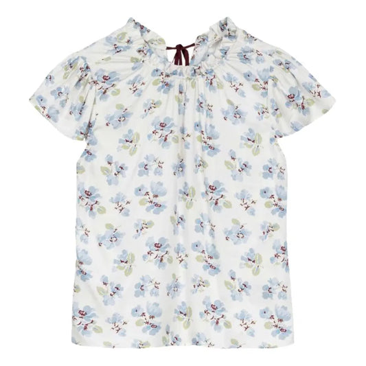 Doen Yvie Top Bleu Flocking Floral Print