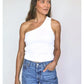 NEW Perfectwhitetee White Ribbed Blondie One Shoulder Tank Top (XS)