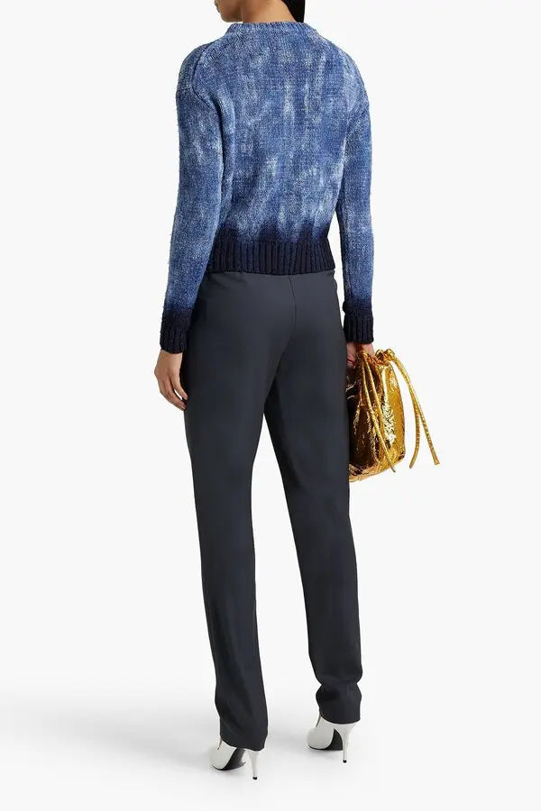 Altuzarra Blue Navy Hand Dyed 100% Silk Ribbon Knit Top (XS/S)