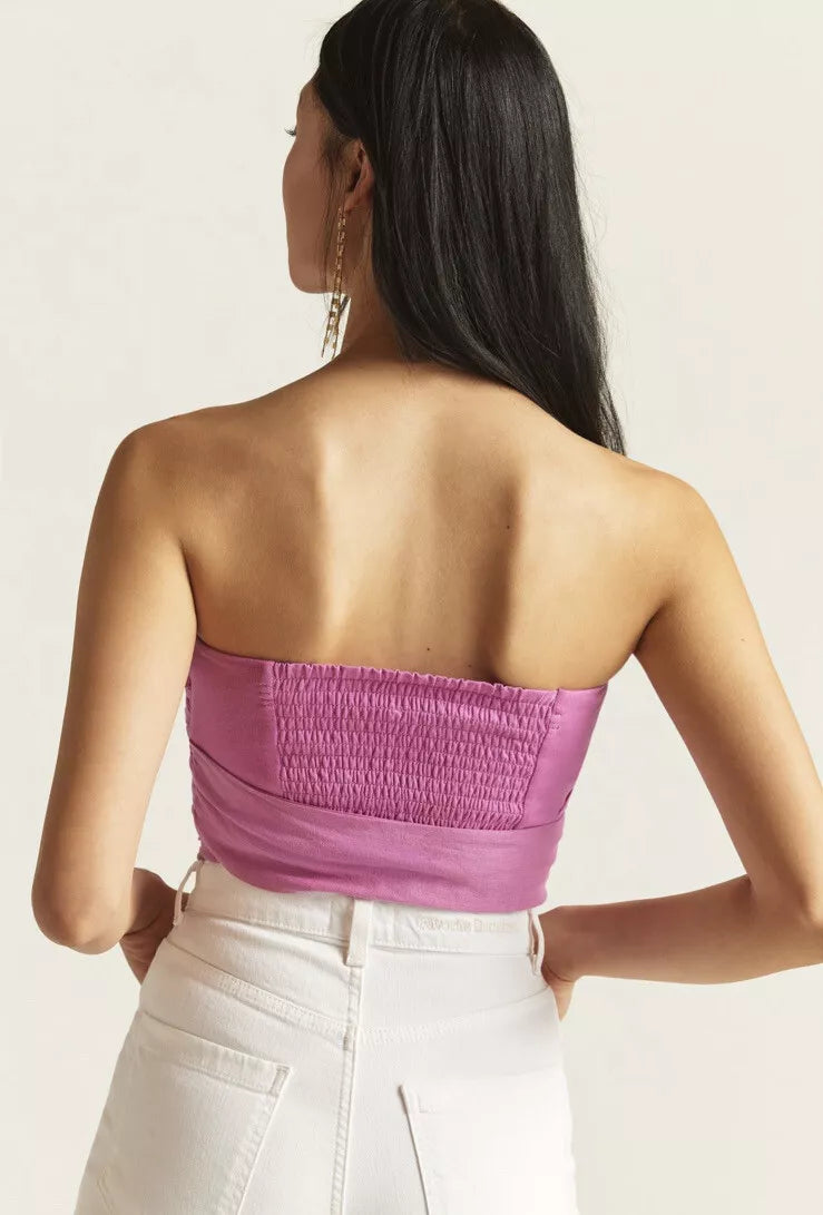 NEW Anthropologie Pink Ruffle Wrap and Tie Tube Top (S)