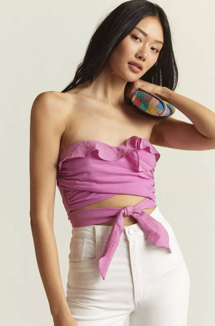 NEW Anthropologie Pink Ruffle Wrap and Tie Tube Top (S)