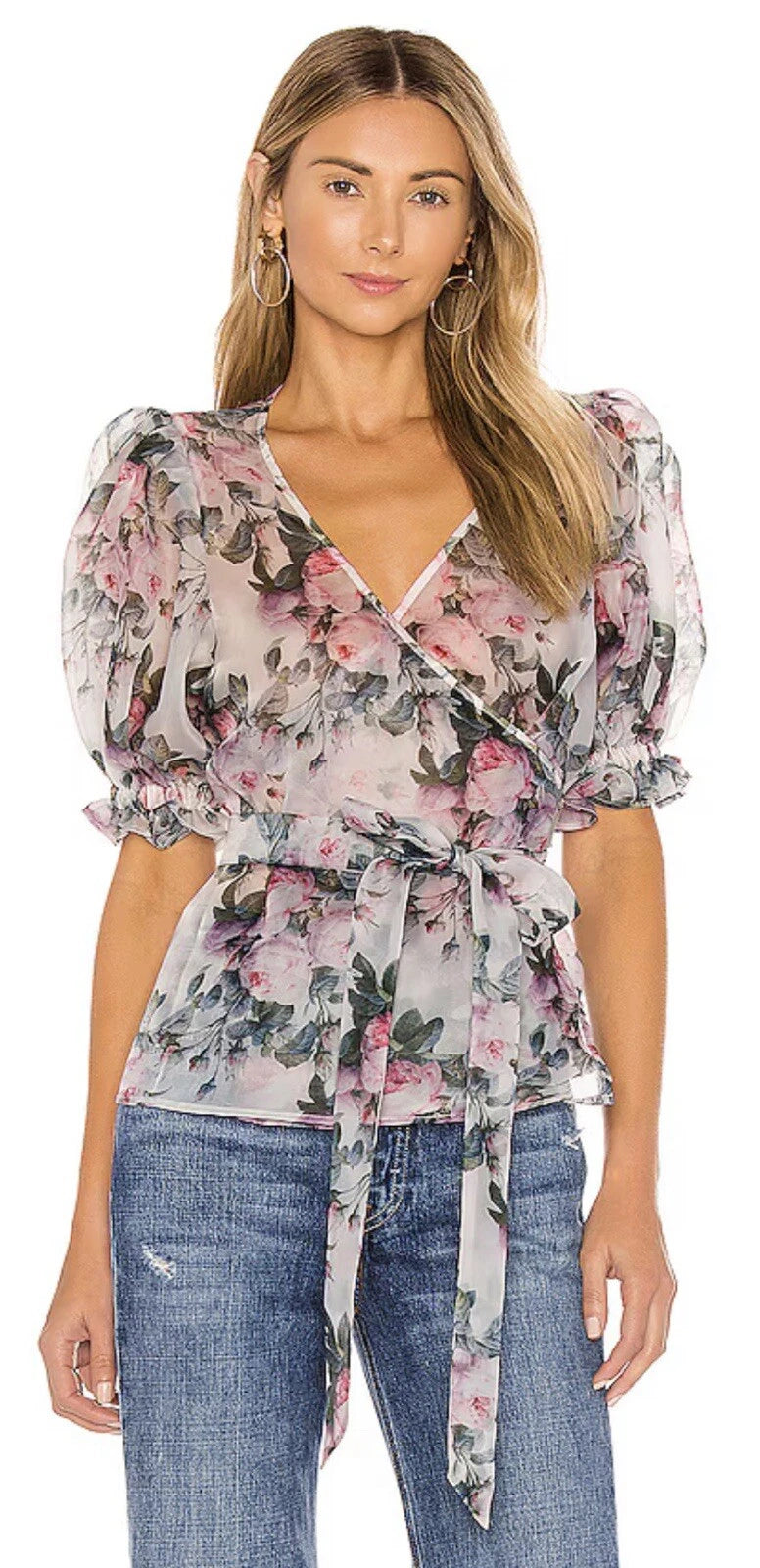 NEW Selkie Cloud 9 Blue & Pink Champagne Mod Print Wrap Top (S)