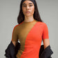 Lululemon Asymmetrical Ribbed Cotton T-Shirt in Solar Orange and Beige (XL)