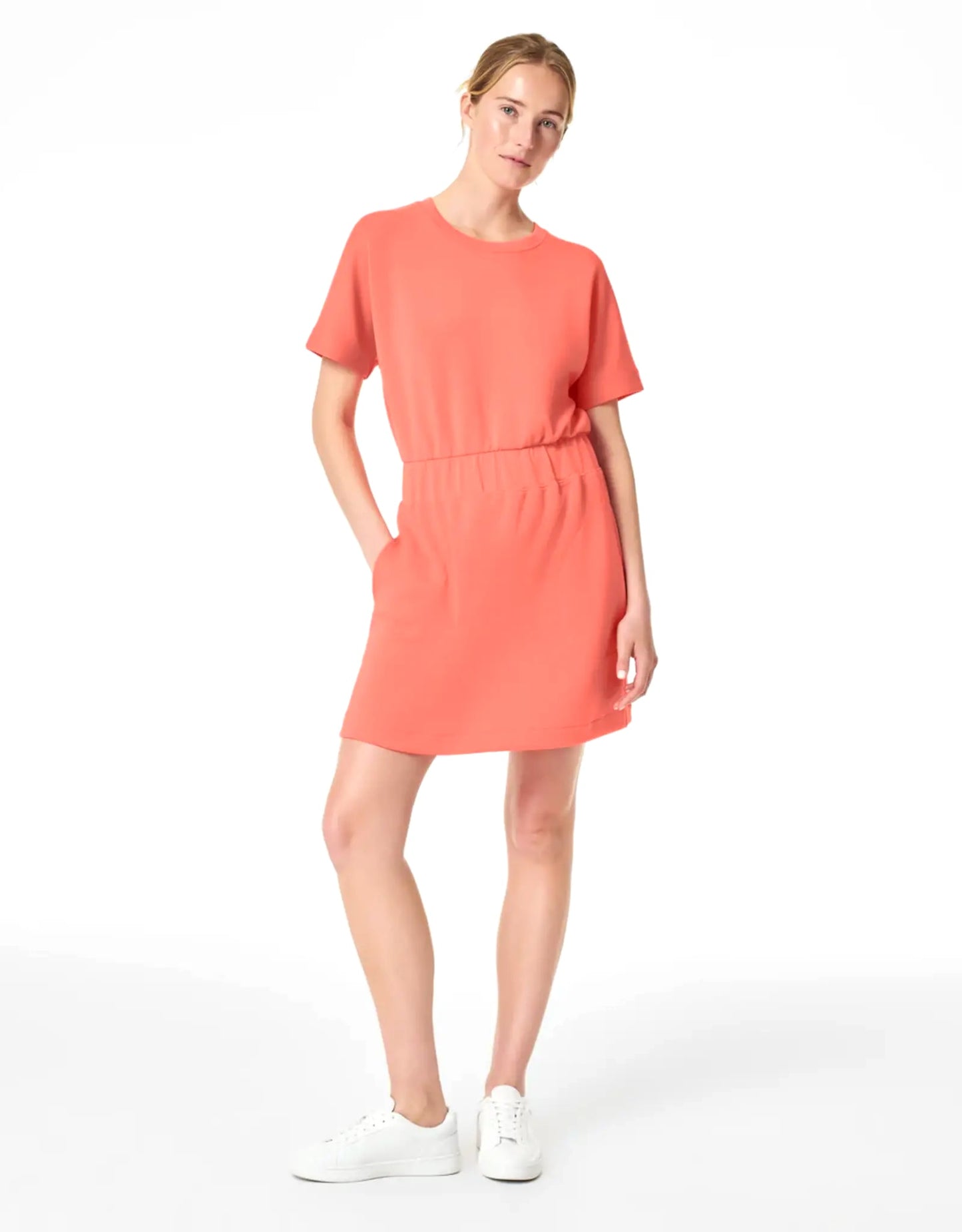 NEW Spanx AirEssentials Cinched " Scuba "T-Shirt Dress in Sunset Peach (1X)