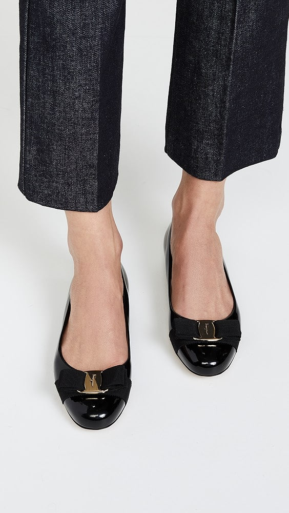 Ferragamo Varina Black Patent Leather Bow Ballet Flats (9 - 9.5)