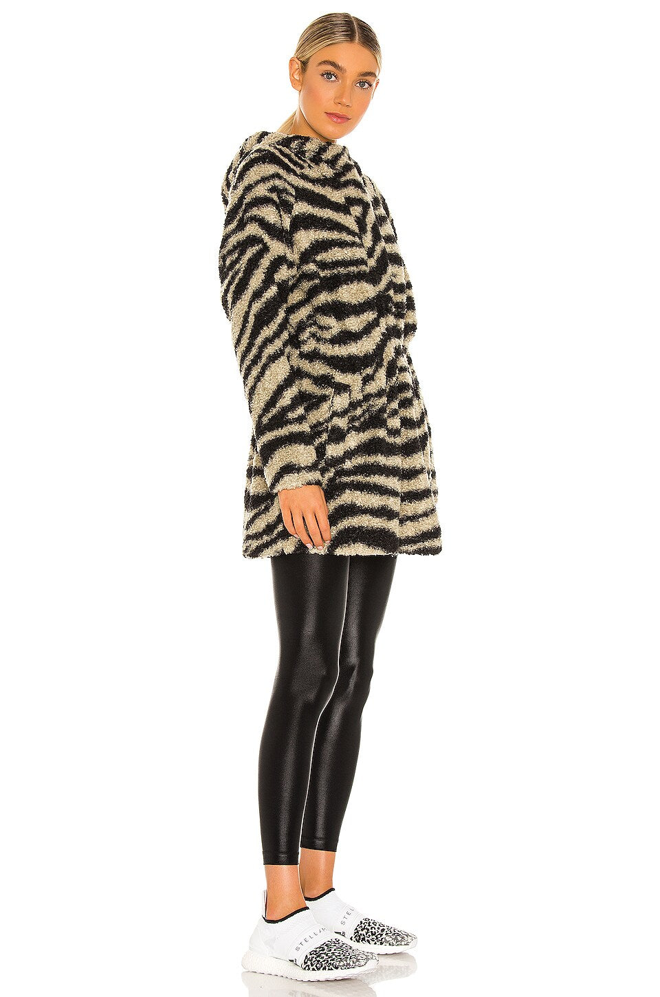 Varley Whitfield Faux Fur Hooded Jacket in Gravity Zebra (M)