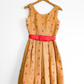 Vintage 1950s Burlap Rose Embroidered Garden Party Belted Dress
