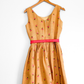 Vintage 1950s Burlap Rose Embroidered Garden Party Belted Dress