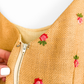 Vintage 1950s Burlap Rose Embroidered Garden Party Belted Dress