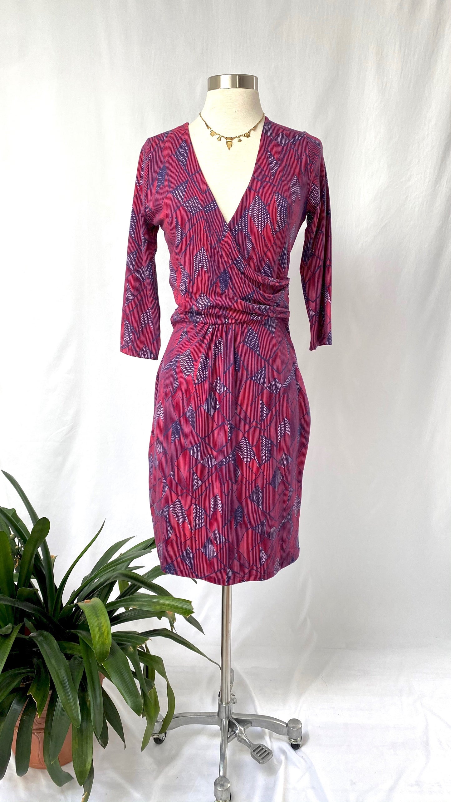 Mata Traders Geneva Fuchsia Geometric Wrap Dress