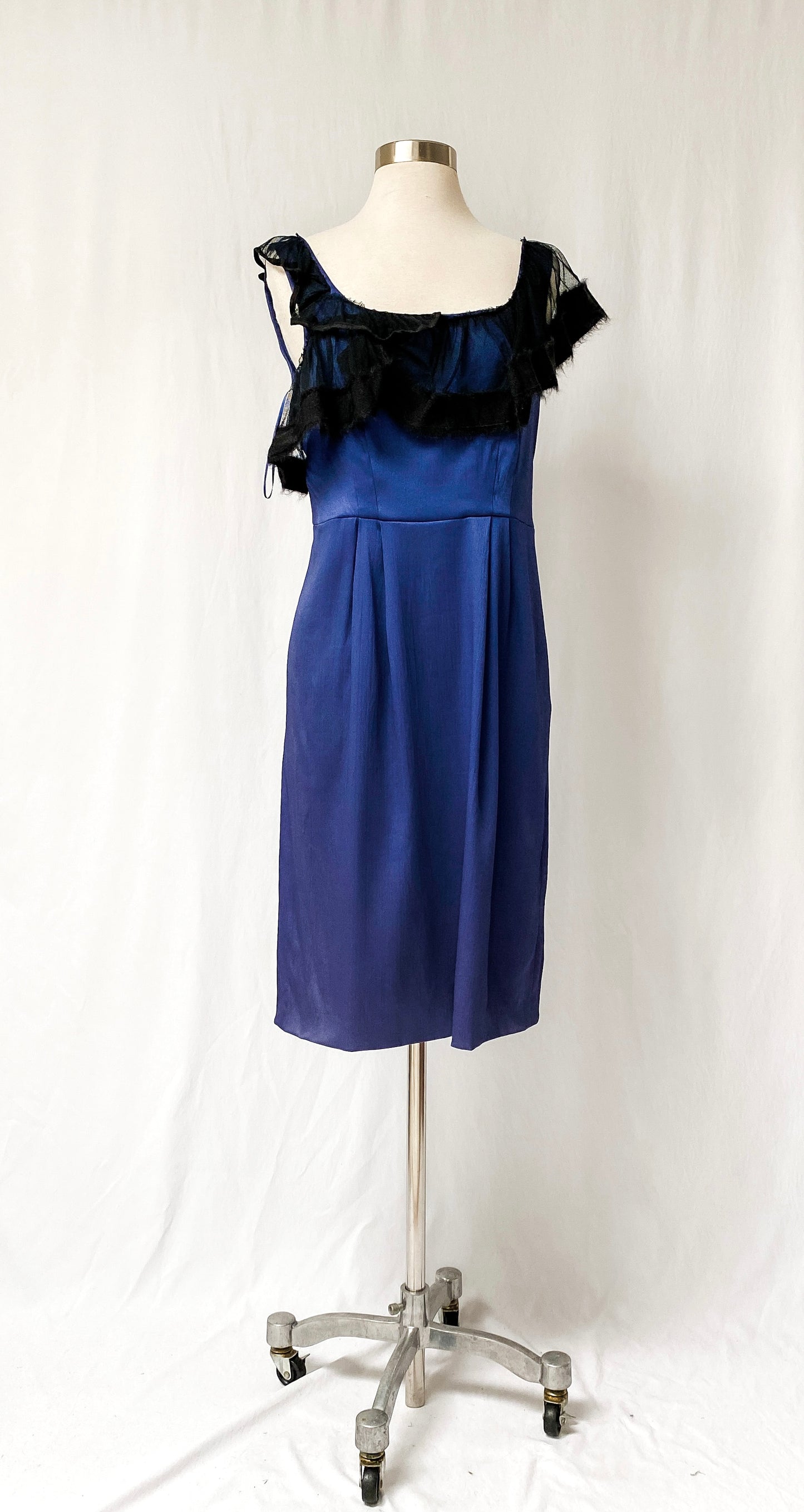 Philosophy di Alberta Ferretti Dark Blue & Black Mesh Trim Dress (8/L)