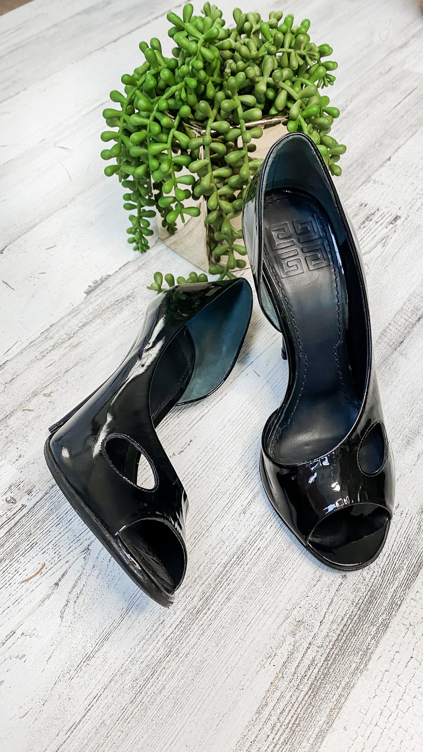 Givenchy Black Patent Leather D’Orsay Peep Toe Cut Out Heels (38/8)