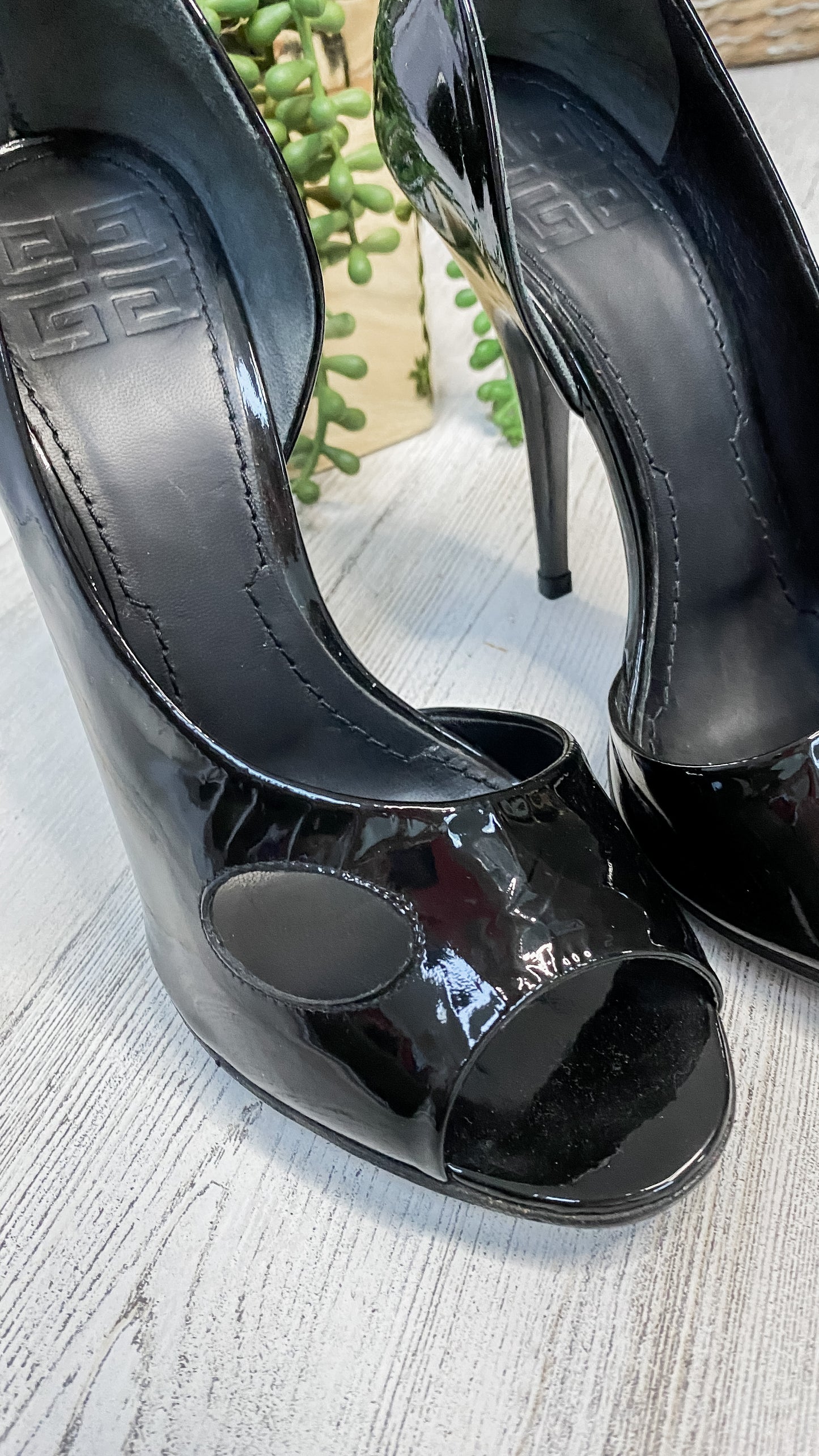 Givenchy Black Patent Leather D’Orsay Peep Toe Cut Out Heels (38/8)