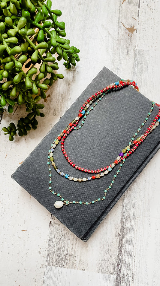 Triple Strand Beaded Handmade Necklace