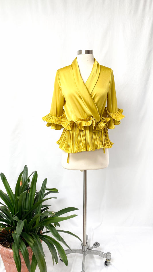 Parker Yellow Ruffled Pleat Wrap Top (S/M)
