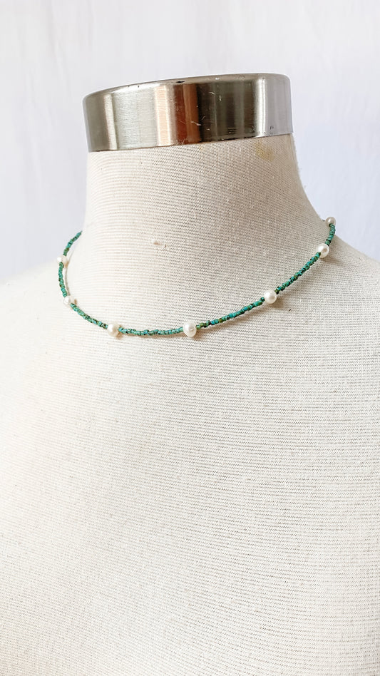 Turquoise Beads & Freshwater Pearl Choker Handmade Necklace