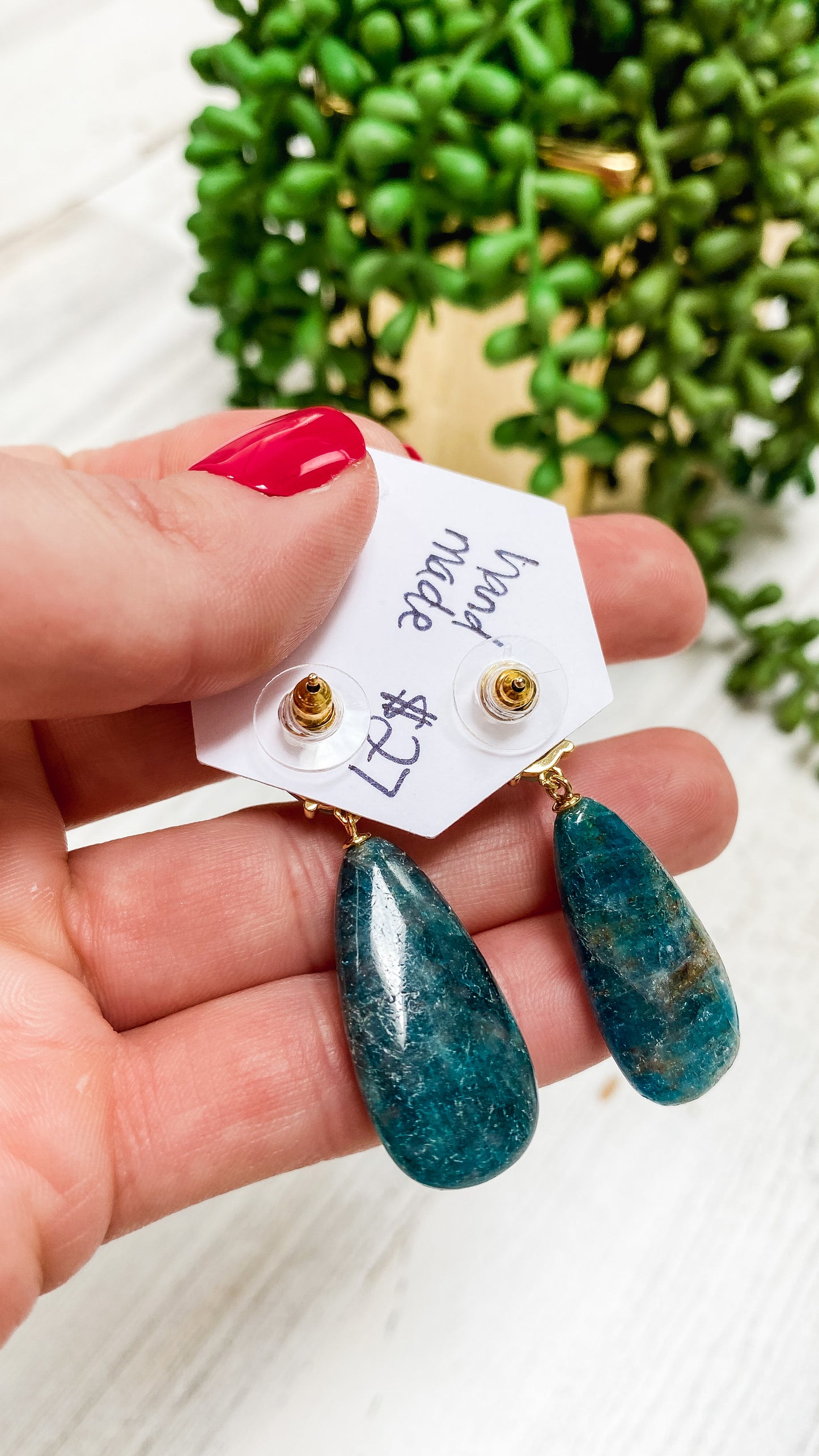 Handmade Dark Blue Stone Teardrop Earrings