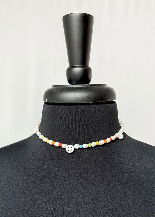 Smiley Pearl & Stone Short Necklace