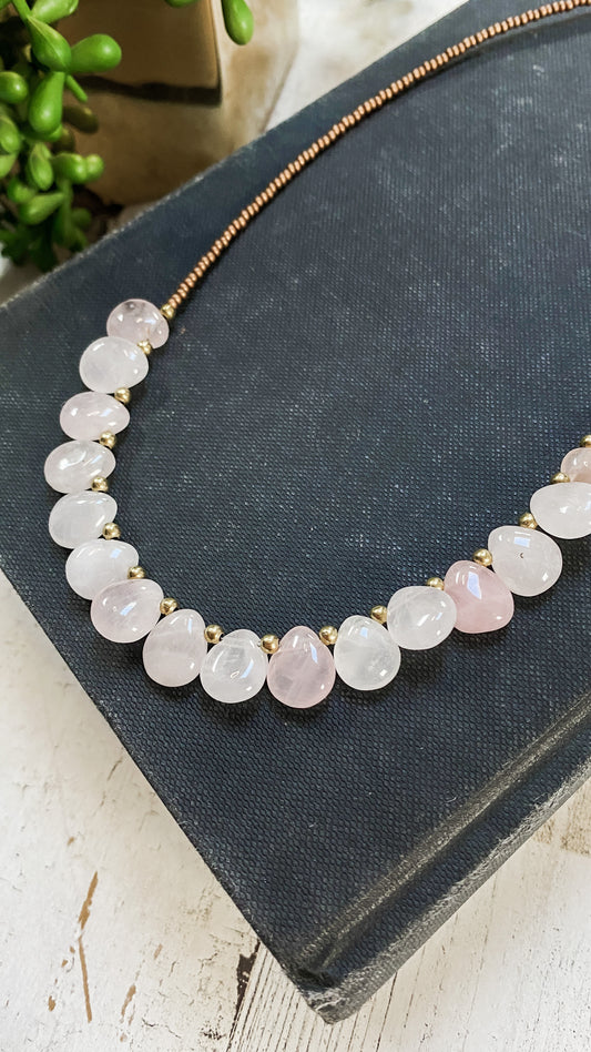 Rose Quartz & Bronze Bead Handmade Necklace