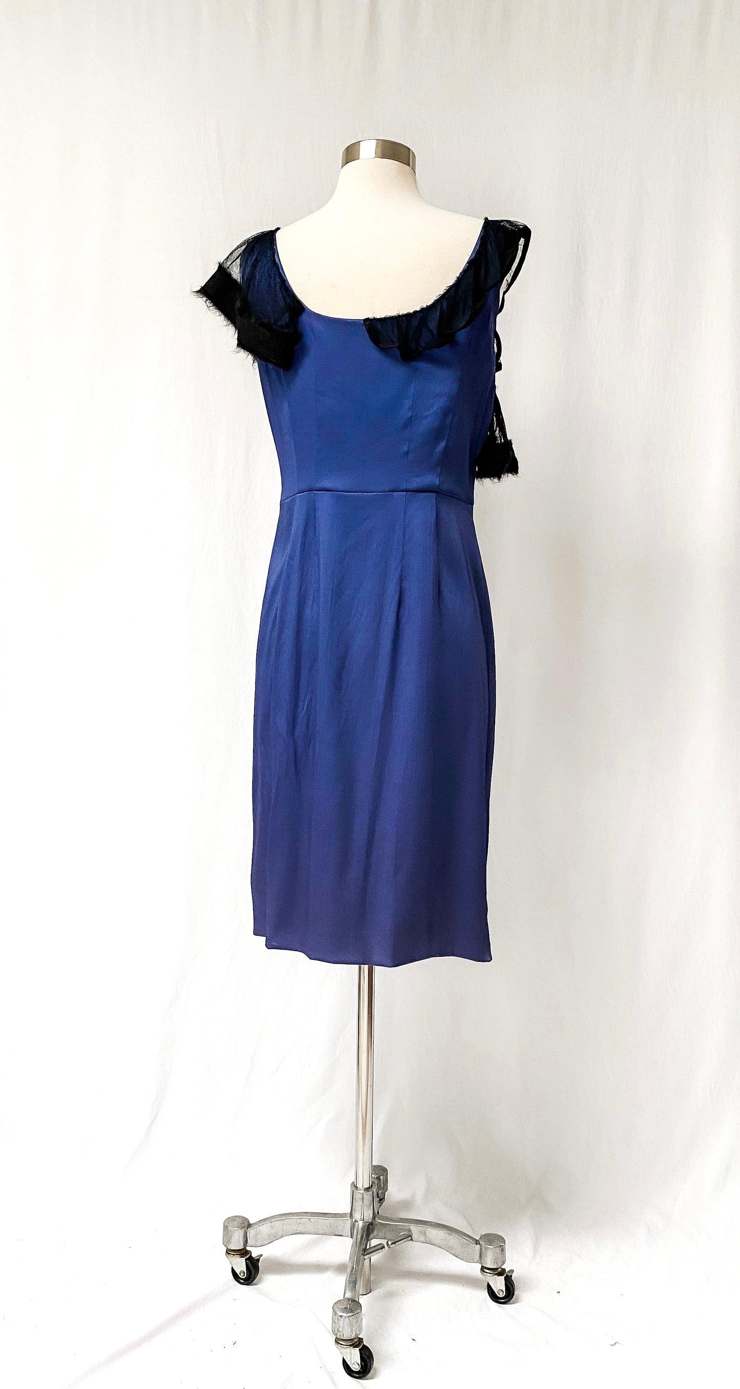 Philosophy di Alberta Ferretti Dark Blue & Black Mesh Trim Dress (8/L)